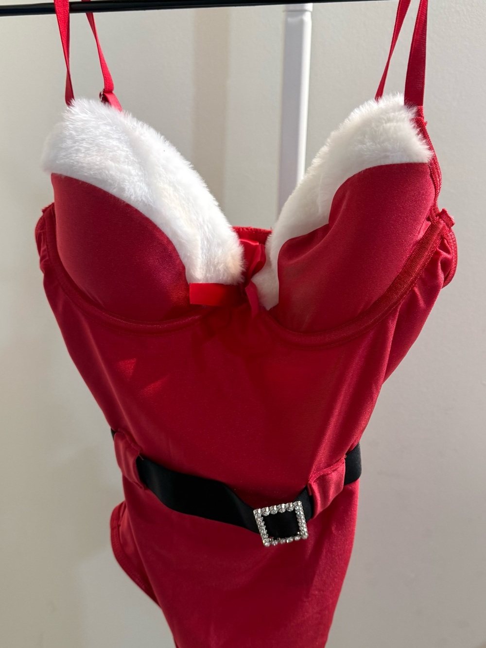Fashion Nova Red Holiday Chemise with White Faux Fur Trim
